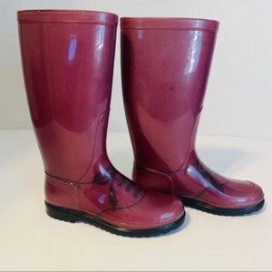 Marc Jacobs burgundy trompe l'oeil laces rainboots